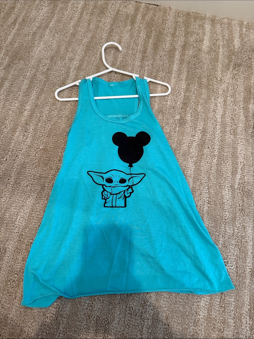 Bella Canvas Turquoise Tank Top with Black Baby Yoda Graphic
